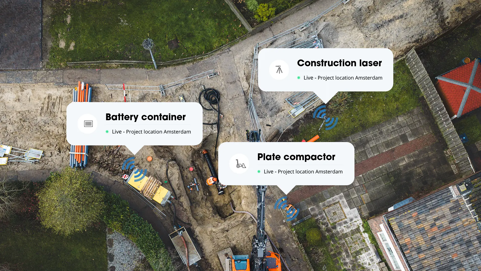 Construction site aerial view with assets
