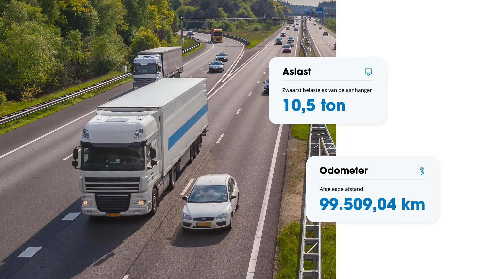 Trailerinformatie met aslast en kilometerstand van de aanhanger